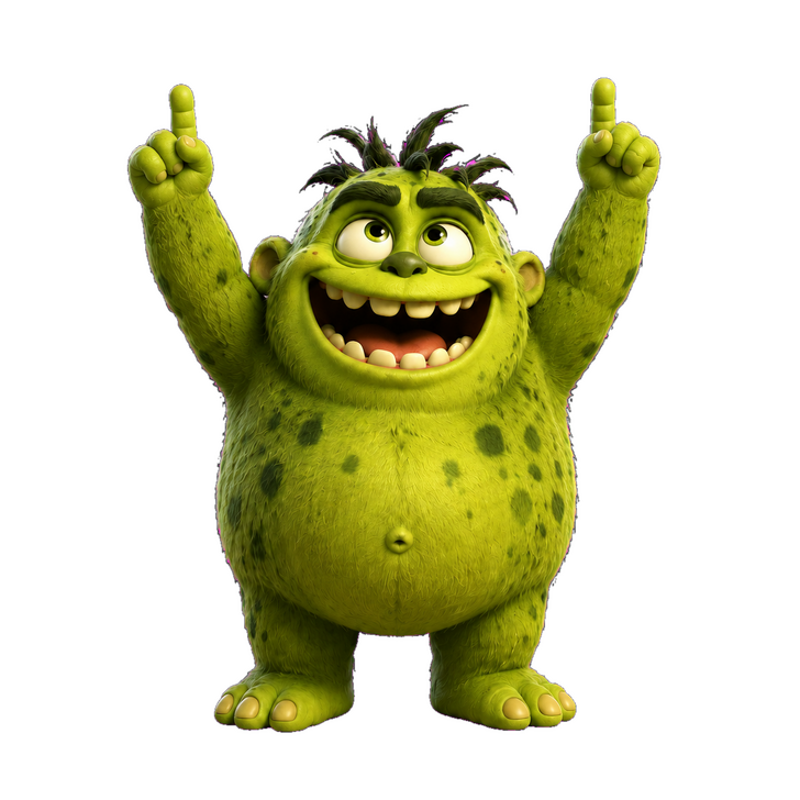 Hangry the Hunger Monster pointing toward the Hunger Monster Assessment button